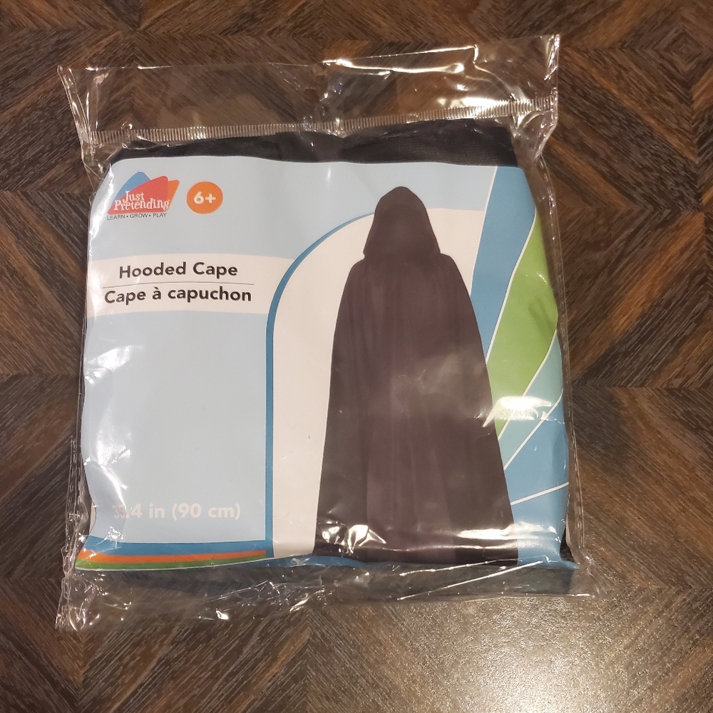 Kids Black Hooded Halloween Cape- New